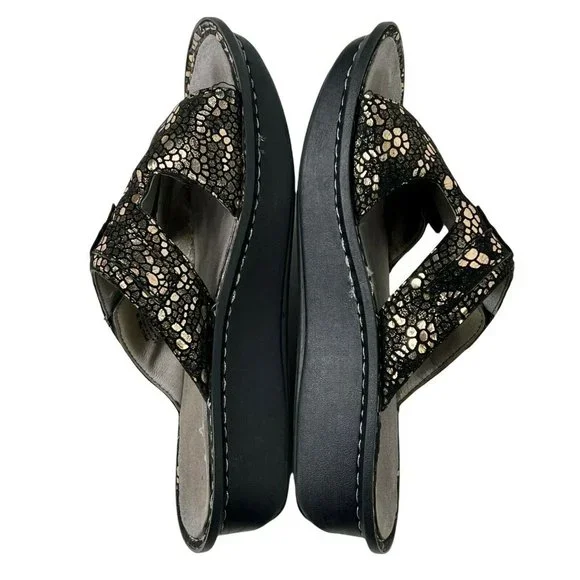 Alegria PEG 780 Black Silver Mosaic Black Silver Slip On Slide Comfort Sandal 39 - Picture 5 of 10